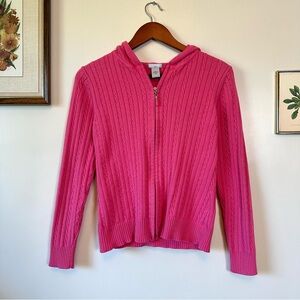 Vintage Hot Pink Knit Zip Up Hoodie 100% Cotton